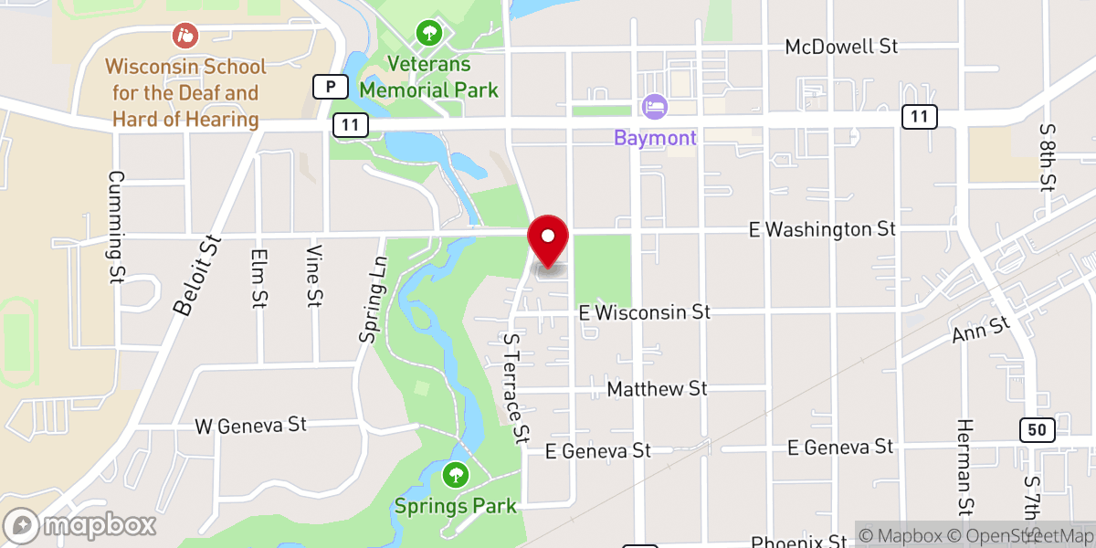 Map showing location of First Baptist Church Of Delavan