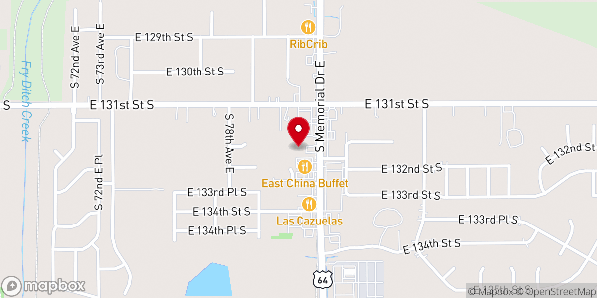 Map showing location of Faith Bixby United Methodist Church