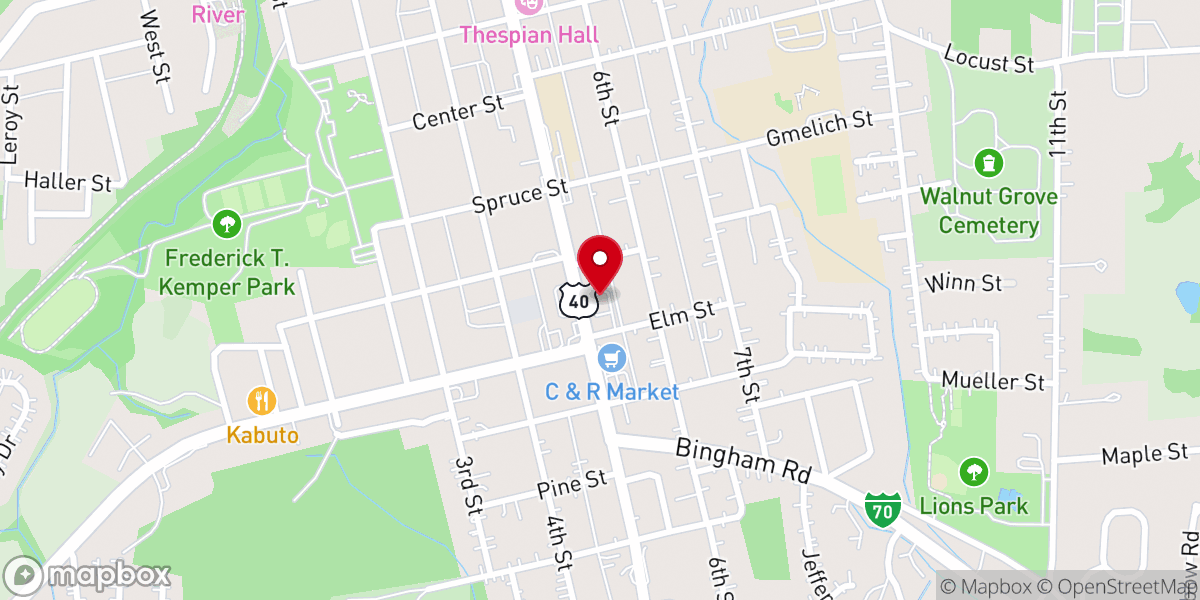 Map showing location of UMB Bank (with drive-thru services)