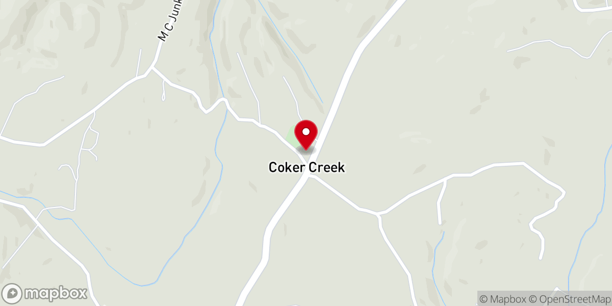 Map showing location of Coker Creek Baptist Church