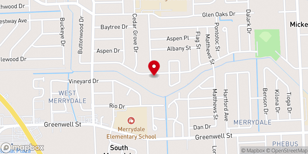 Map showing location of Glen Oaks Baptist Church