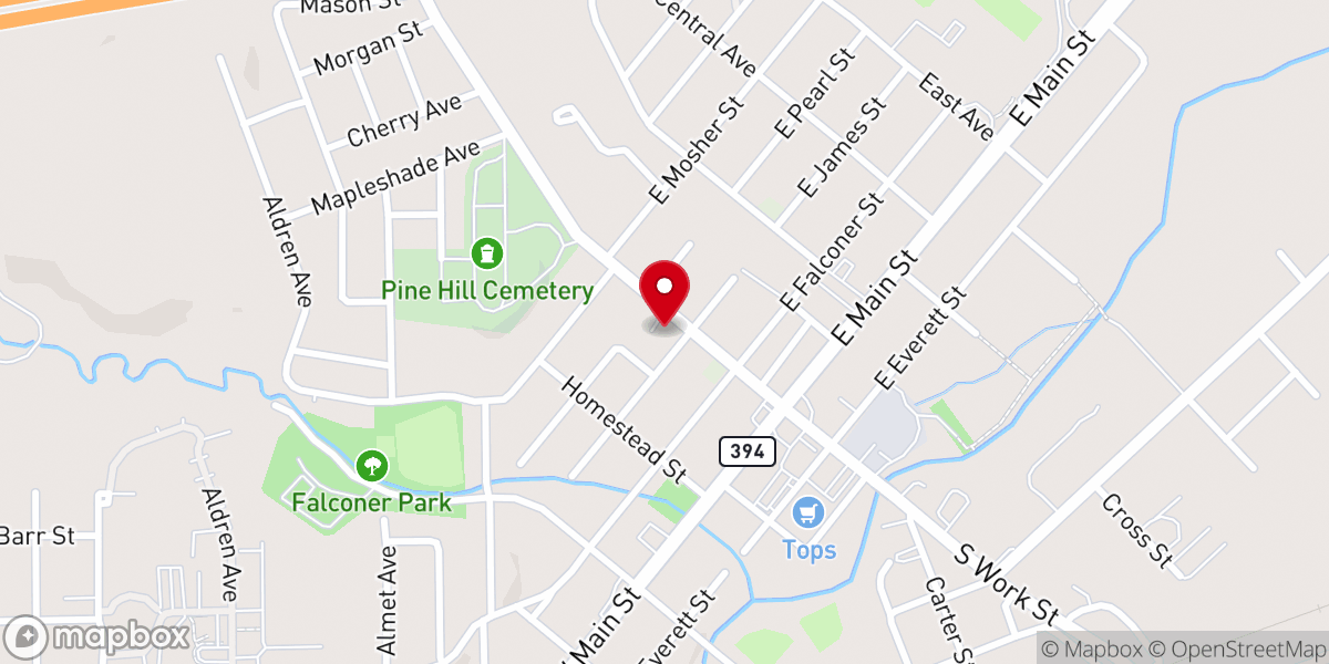 Map showing location of Falconer United Methodist Church