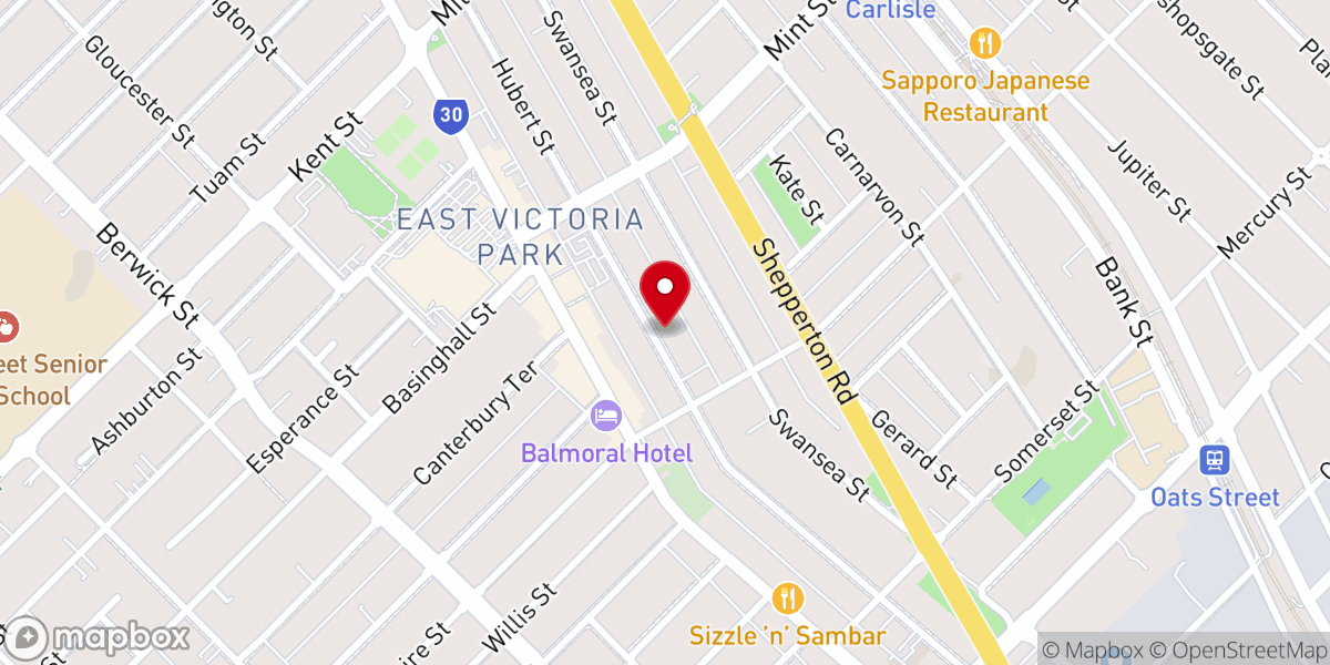 Map showing location of East Victoria Park Baptist Church