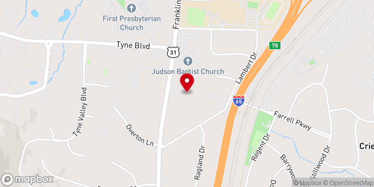 Map showing location of Recovery Church Nashville