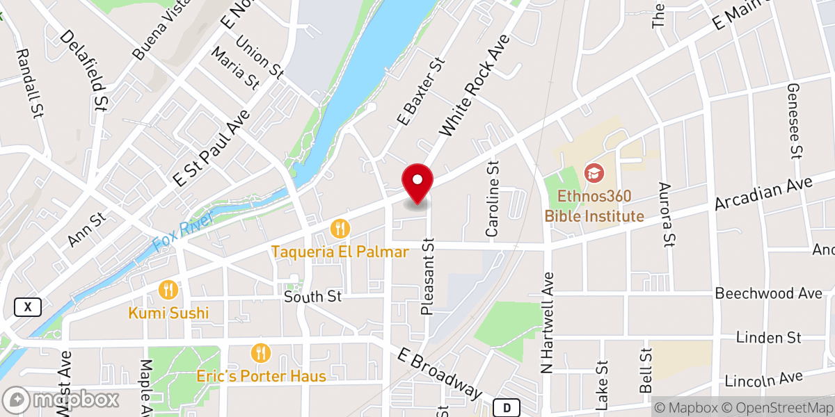 Map showing location of First Presbyterian Church of Waukesha