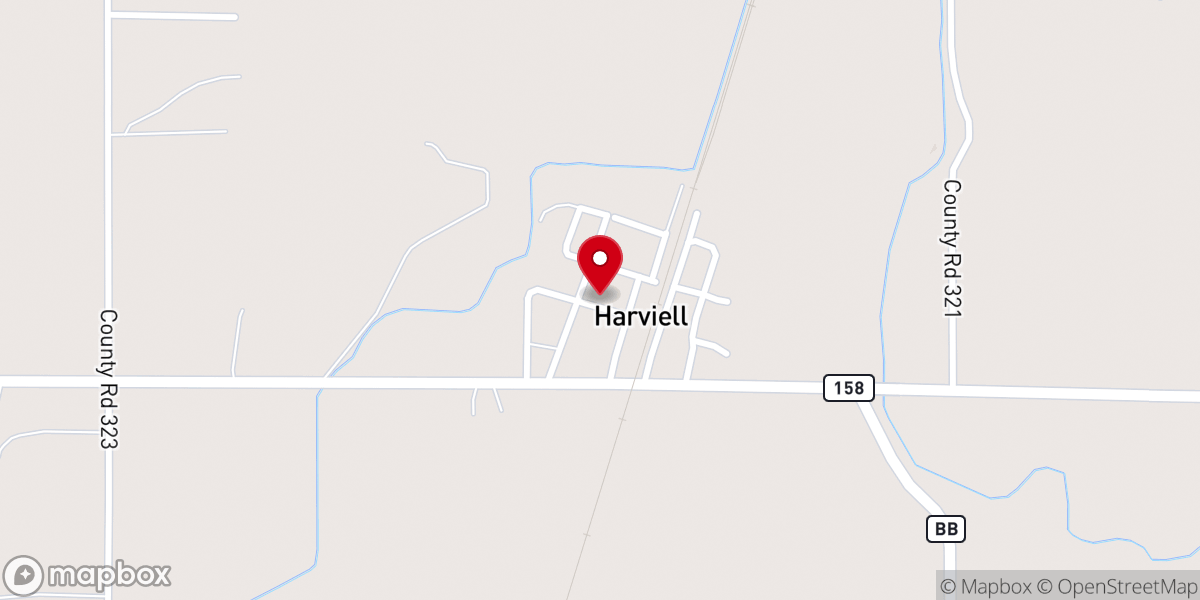 Map showing location of First Baptist Church Harviell