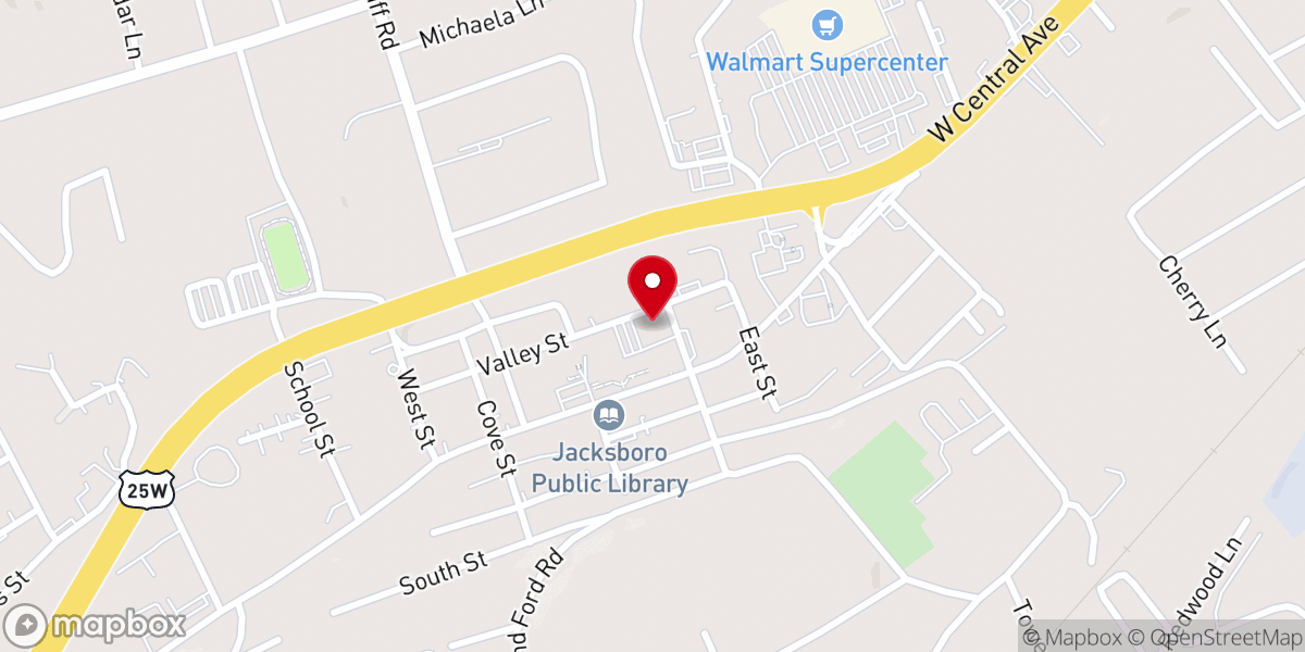Map showing location of Jacksboro United Methodist Church