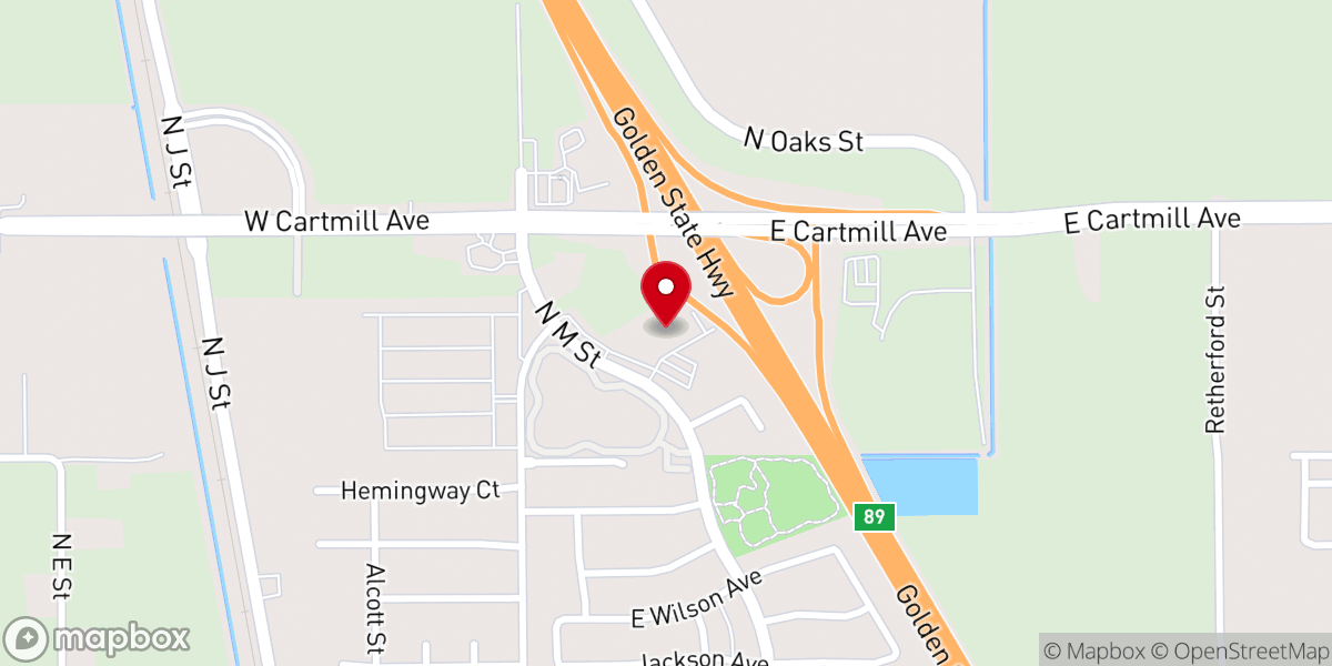 Map showing location of Living Christ Church of Tulare