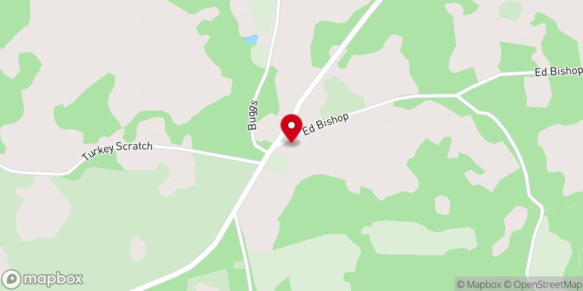 Map showing location of Turkey Scratch Church