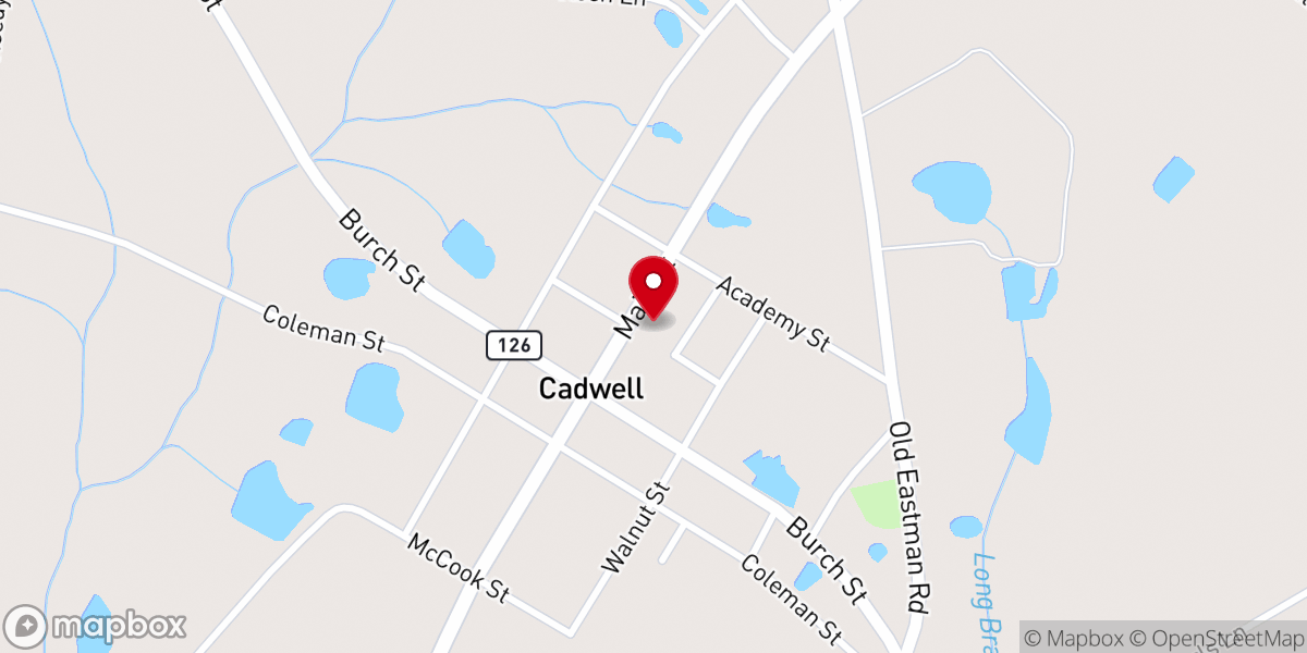 Map showing location of Cadwell Baptist Church Family Life Center