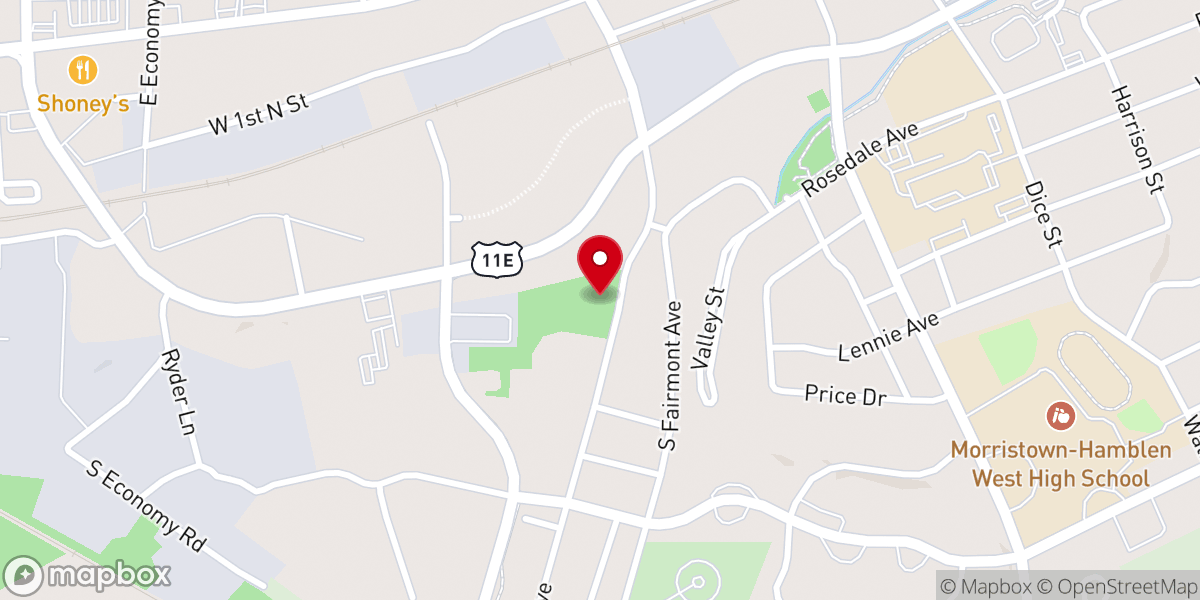 Map showing location of Morristown's Full Gospel Holiness Church