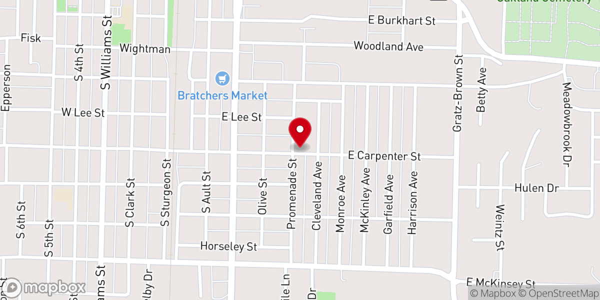 Map showing location of Carpenter Street Baptist Church