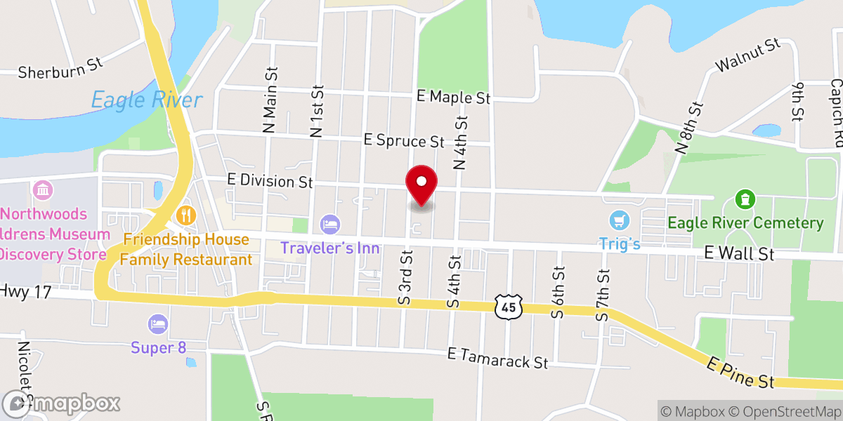 Map showing location of Northern Lakes Baptist Church