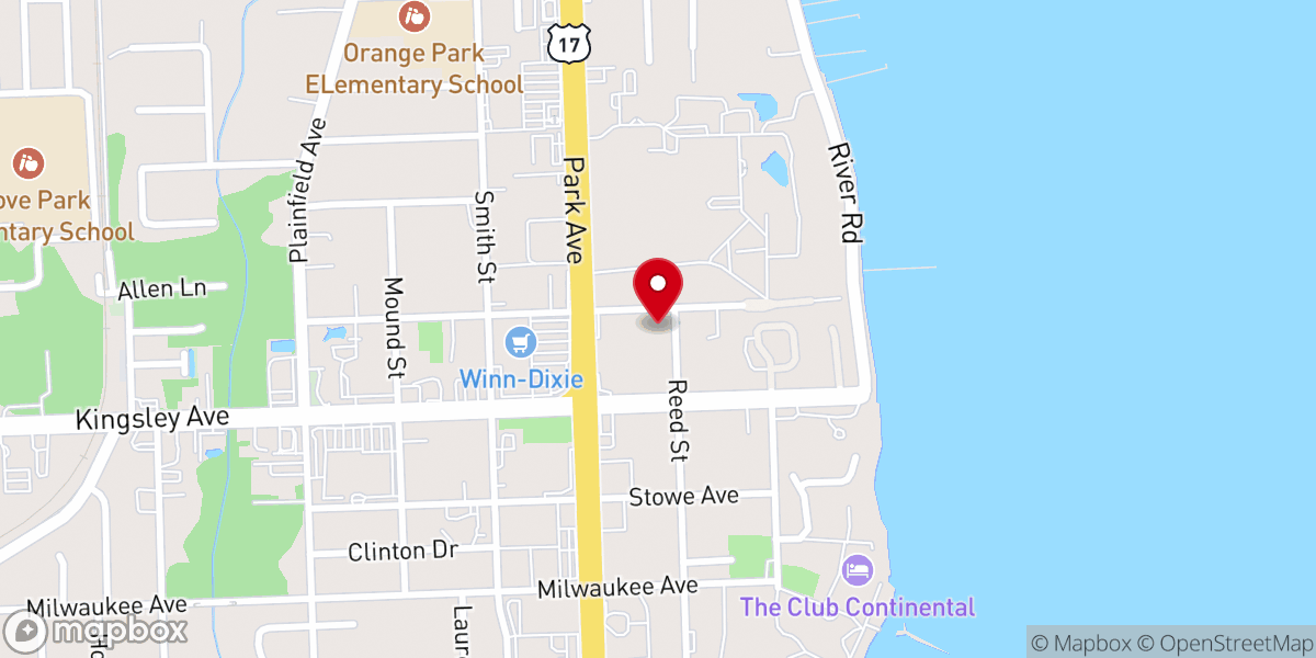 Map showing location of Orange Park Presbyterian Church
