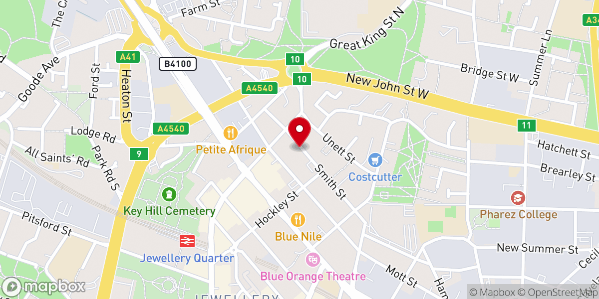 Map showing location of Rhema Faith Ministries Birmingham Church, UK