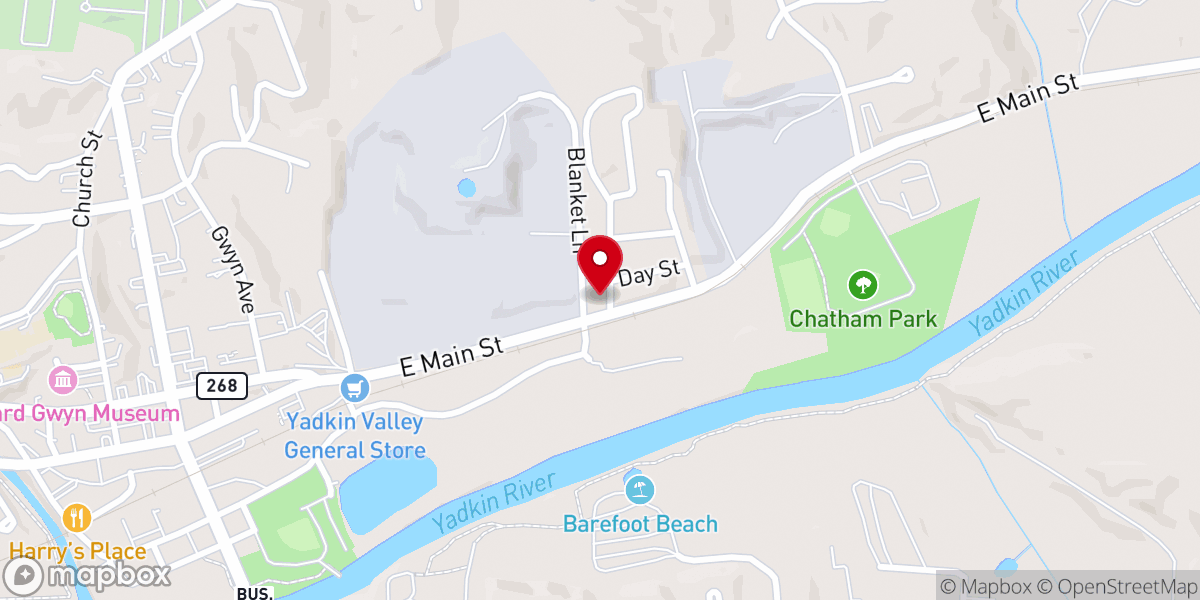 Map showing location of East Elkin Baptist Church