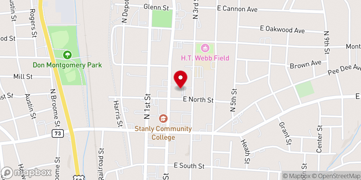 Map showing location of First Baptist Church-Albemarle