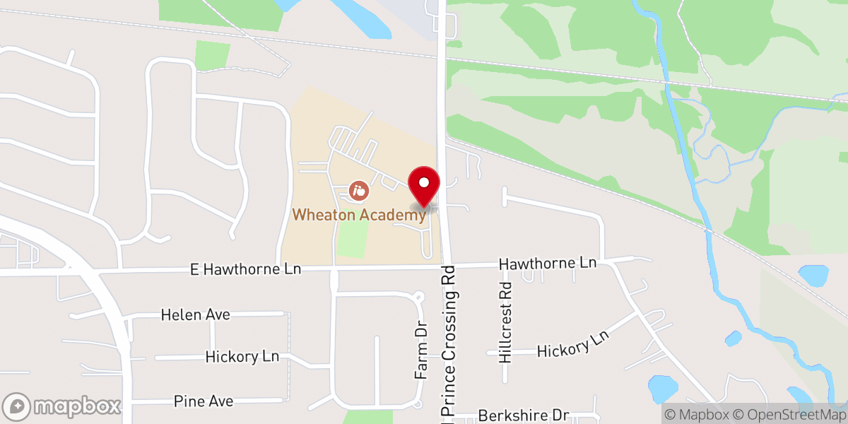 Map showing location of Willow Creek Community Church Wheaton