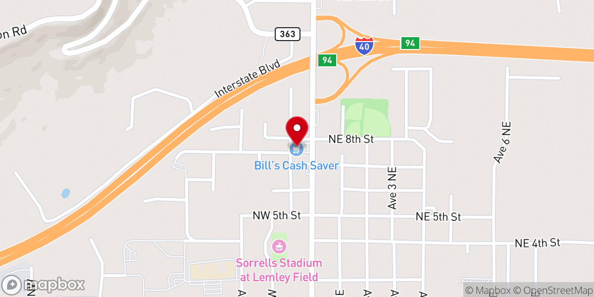 Map showing location of Bill's Cashsaver