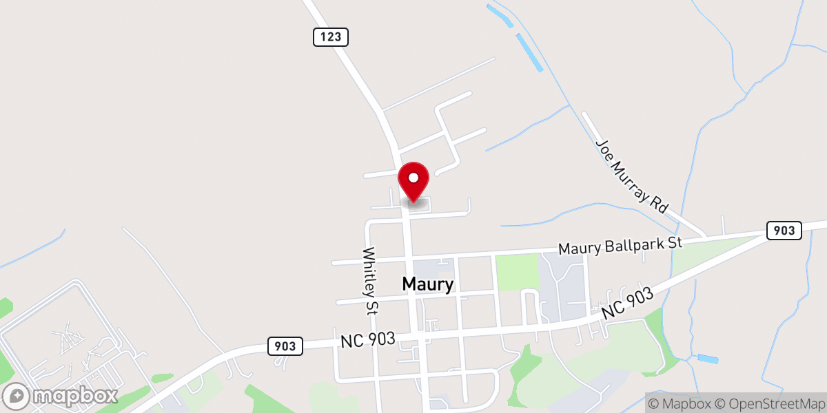 Map showing location of Maury Chapel Free Will Baptist Church
