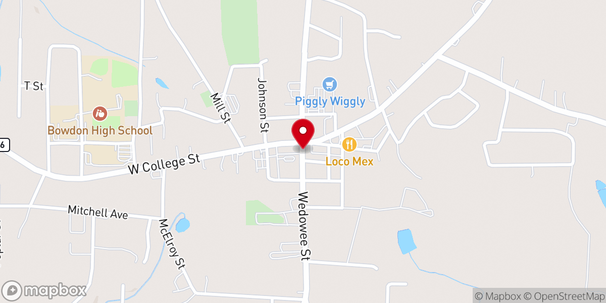 Map showing location of Indian Creek Baptist Church of Bowdon