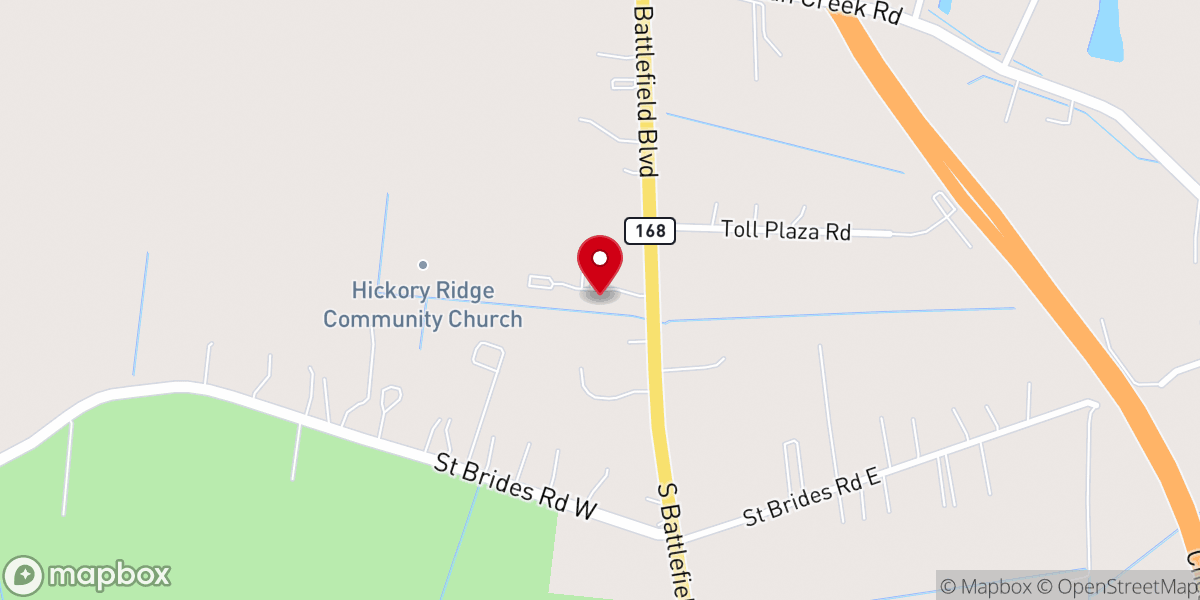 Map showing location of Hickory Ridge Community Church