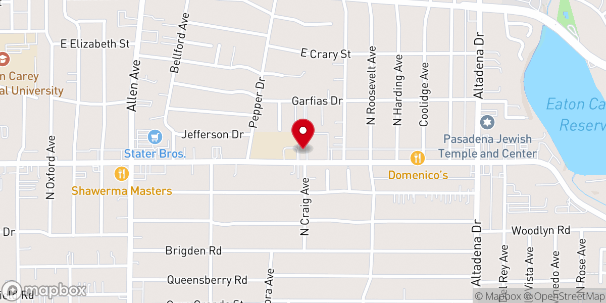 Map showing location of First Southern Baptist Church of Pasadena
