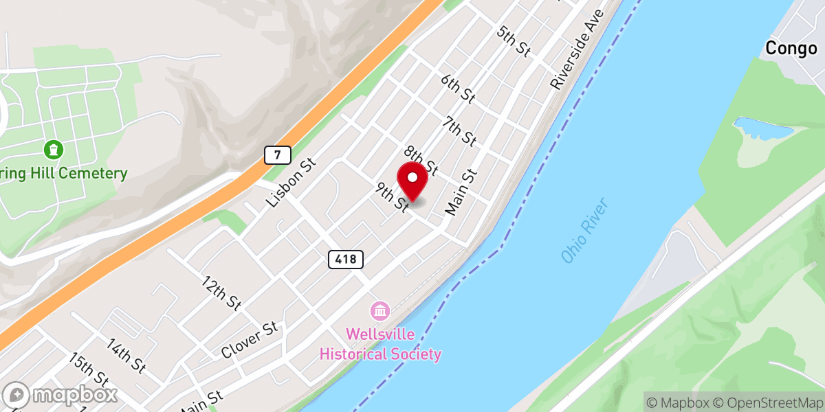 Map showing location of The Center at Wellsville First Christian Church