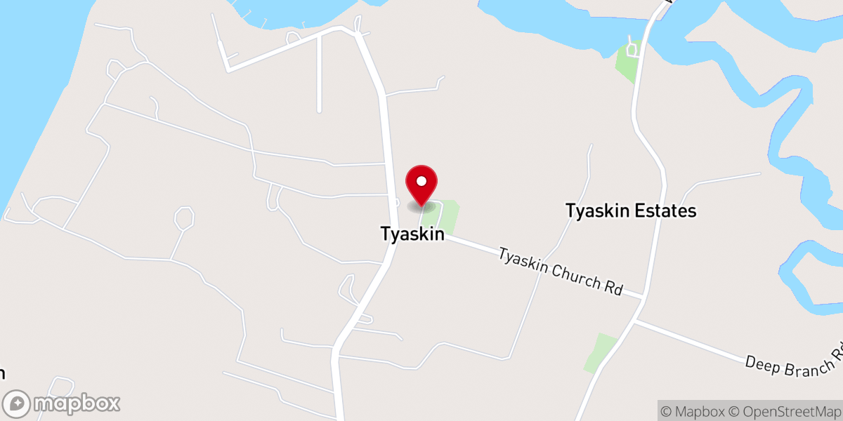 Map showing location of Tyaskin United Methodist Church