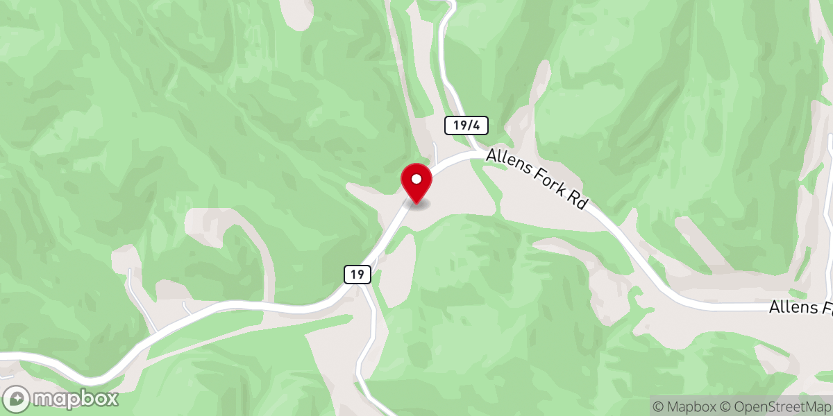 Map showing location of Allens Fork Community Church