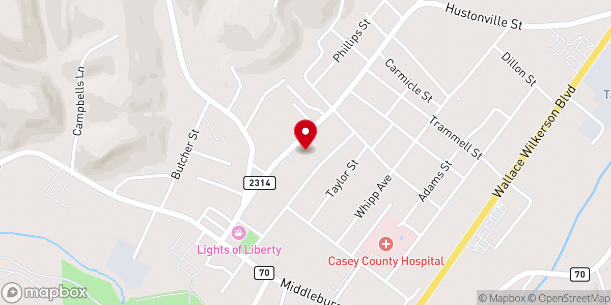 Map showing location of First Baptist Church Liberty