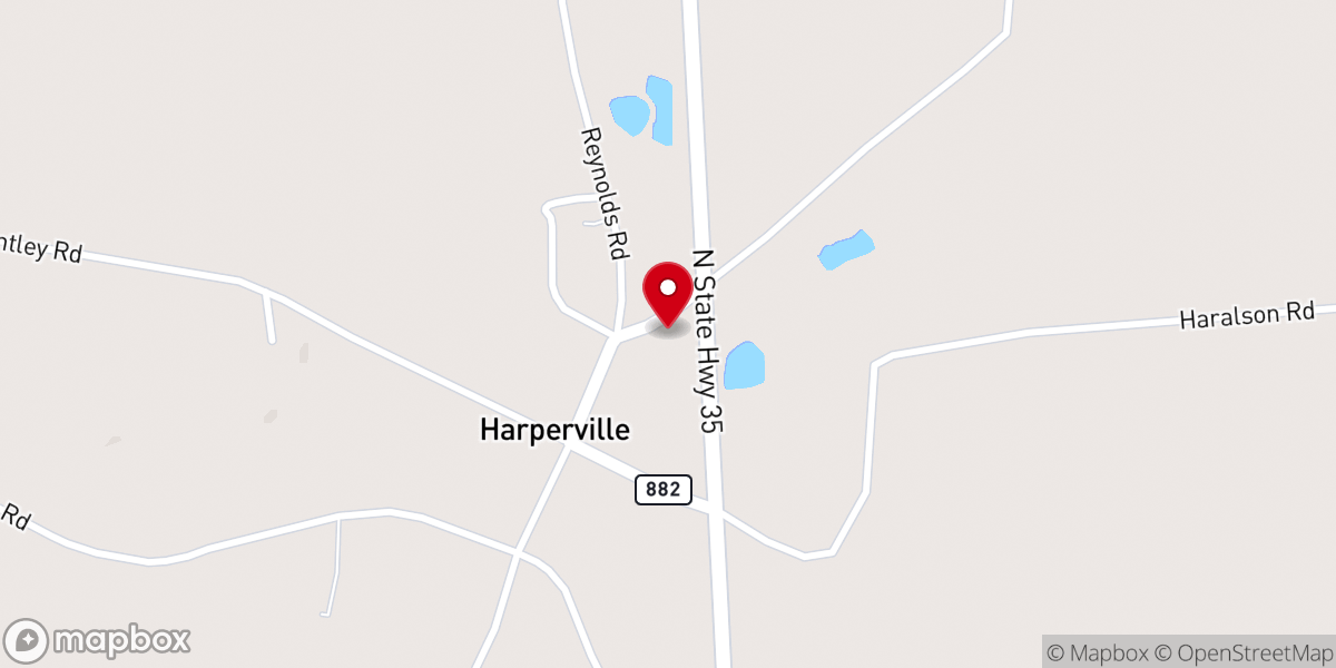 Map showing location of Harperville Baptist Church