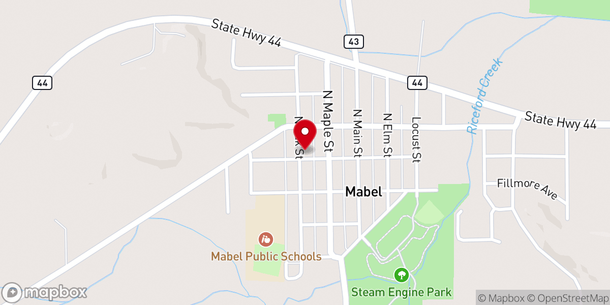 Map showing location of Mabel First Lutheran Church