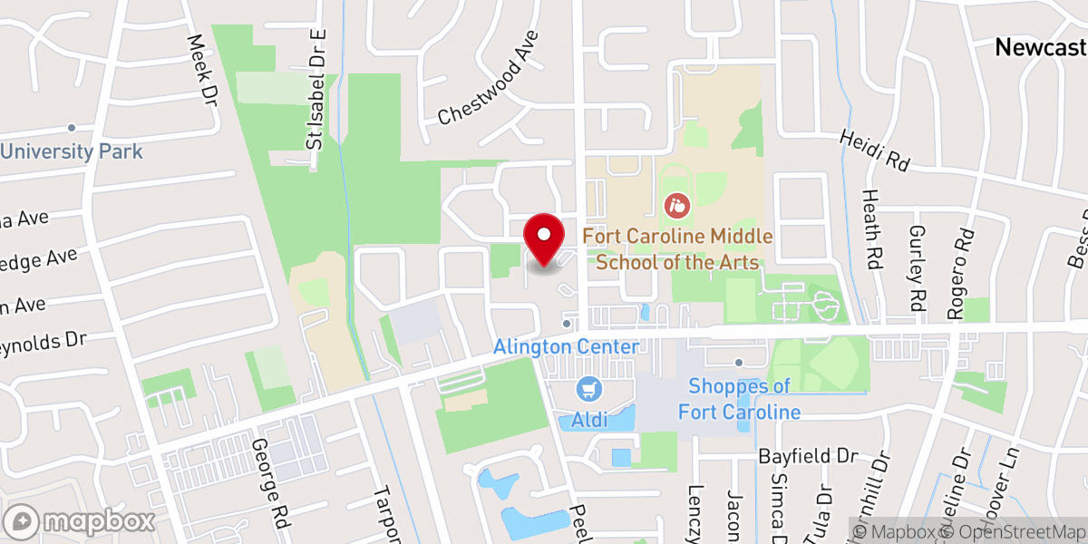 Map showing location of Fort Caroline Presbyterian Church