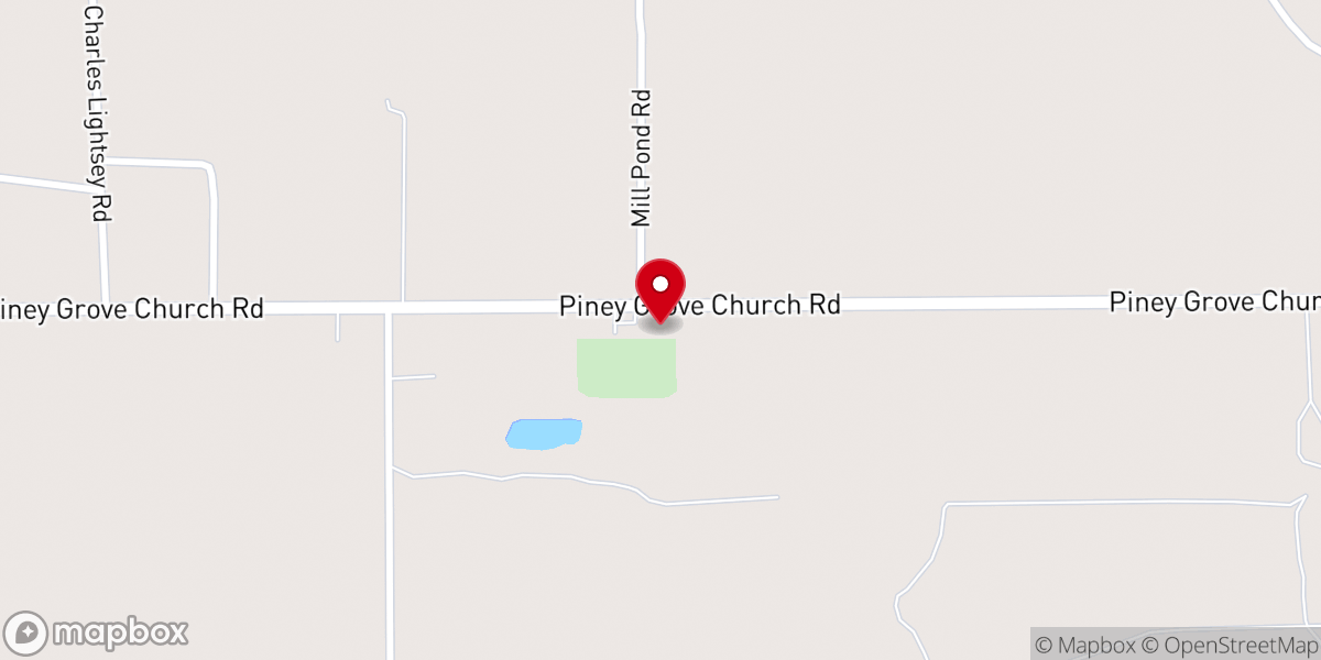 Map showing location of Piney Grove Church