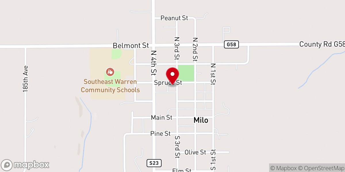 Map showing location of Milo United Methodist Church