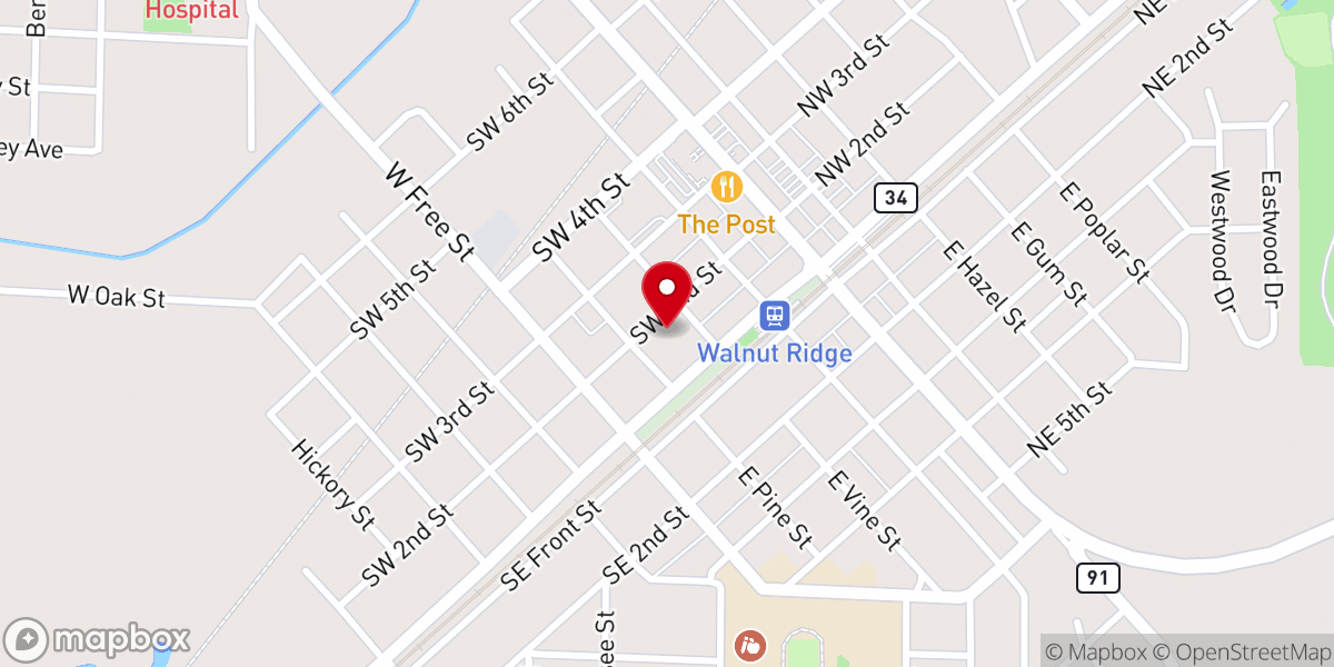 Map showing location of Walnut Ridge First Baptist Church - Food Distribution Center