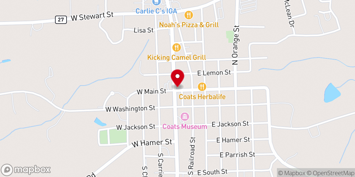 Map showing location of Coats Area Chamber of Commerce