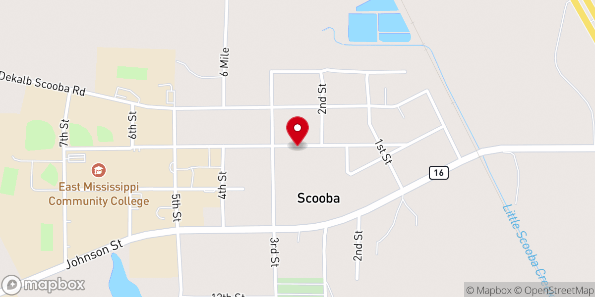 Map showing location of Scooba Baptist Church