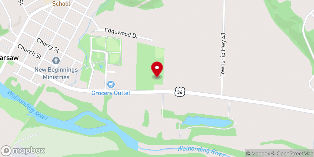 Map showing location of Camp Warsaw Retreat Center