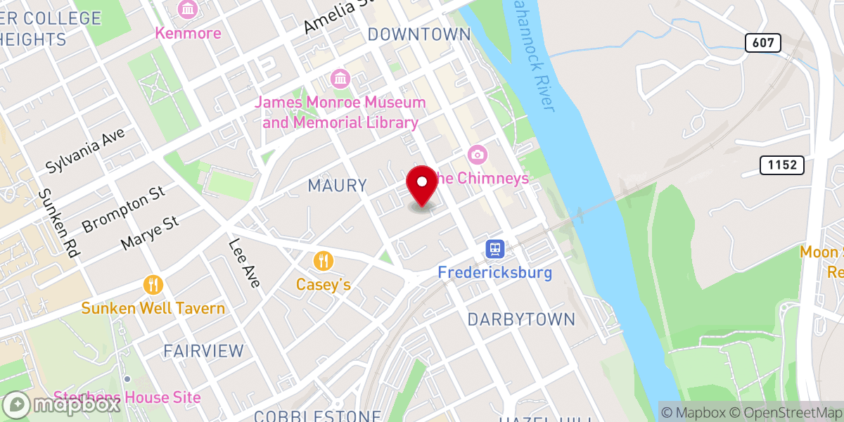 Map showing location of Mount Zion Baptist Church of Fredericksburg