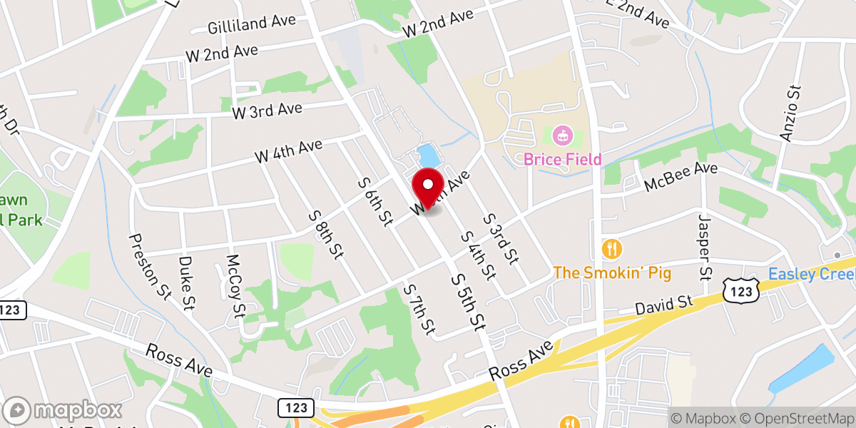 Map showing location of Easley First Pentecostal Holiness Church