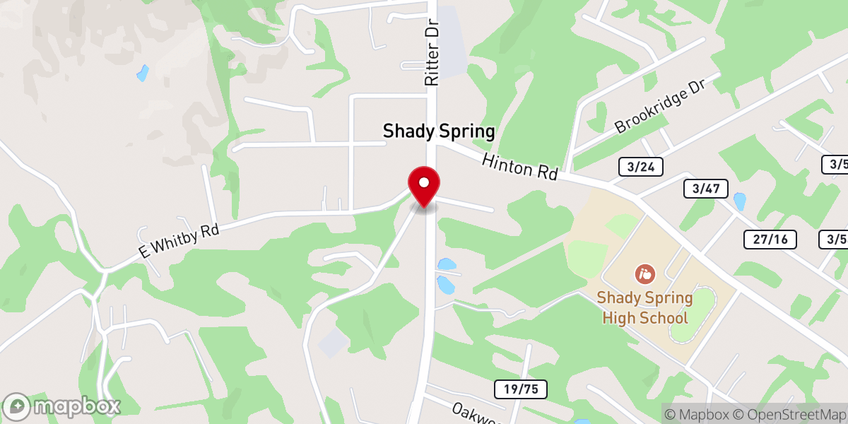 Map showing location of Shady Spring First Baptist Church