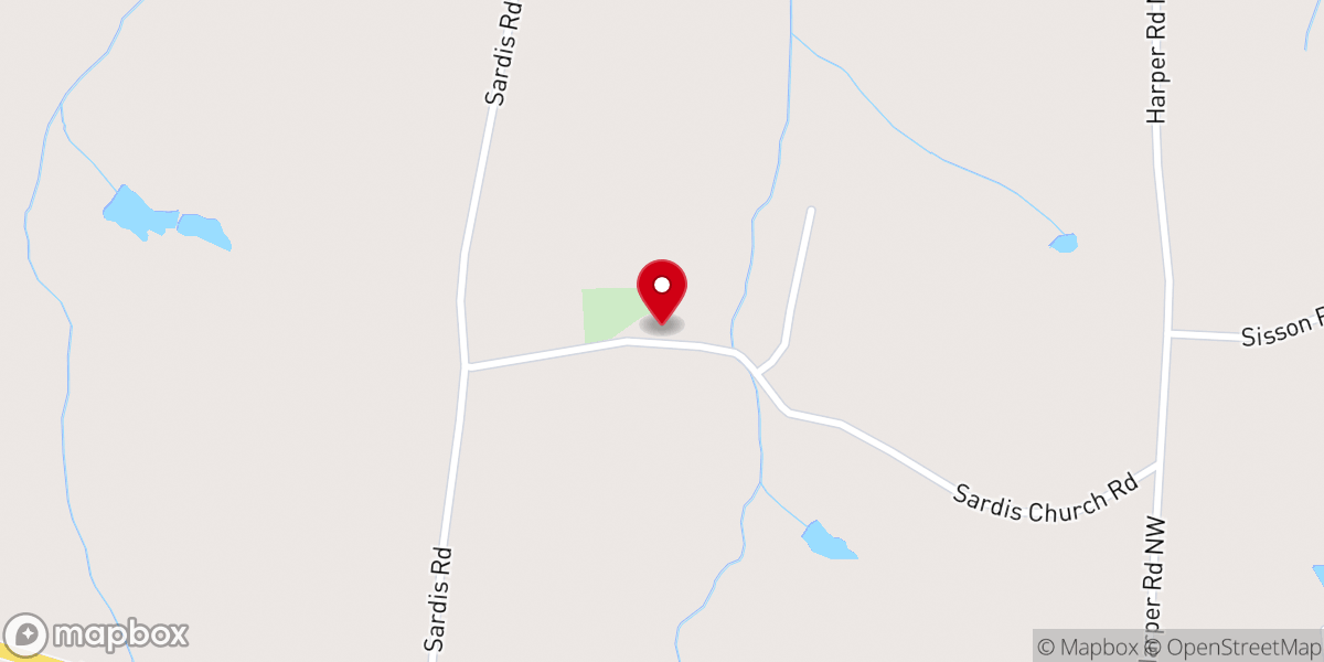 Map showing location of Sardis Baptist Church