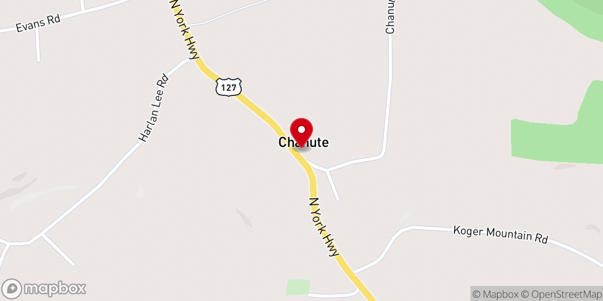 Map showing location of Chanute Church