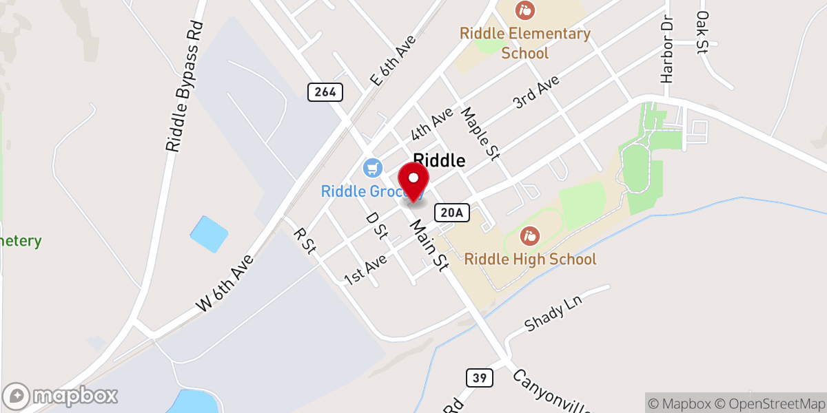 Map showing location of First Baptist Church of Riddle