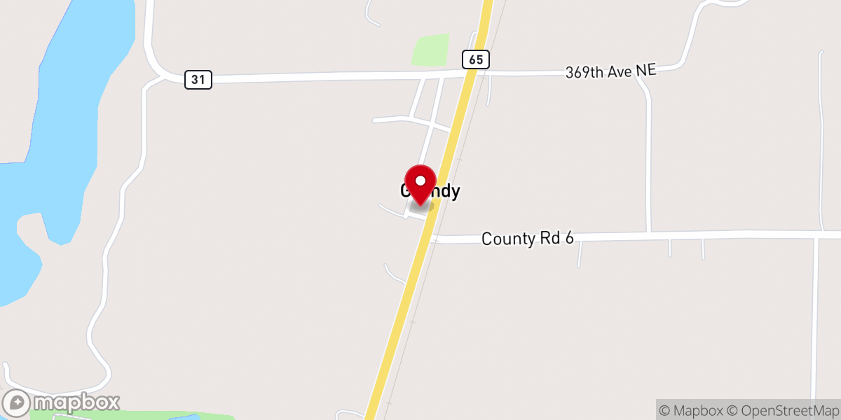 Map showing location of Grandy Church
