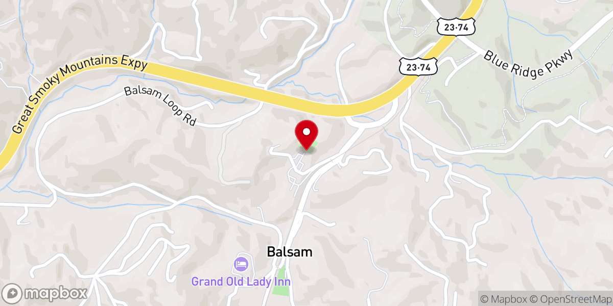 Map showing location of Balsam Baptist Church