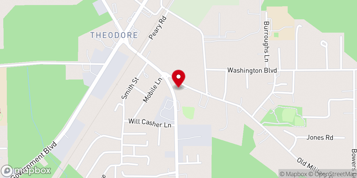 Map showing location of First Baptist Church of Theodore