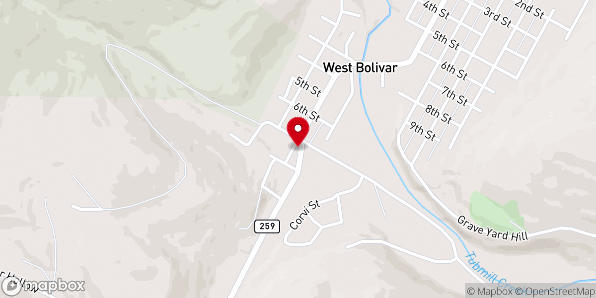 Map showing location of West Bolivar Church of Christ
